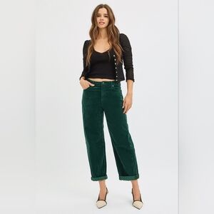 Risen High Rise Corduroy Barrel Jeans Hunter Green Cuffed Ankle Various NEW